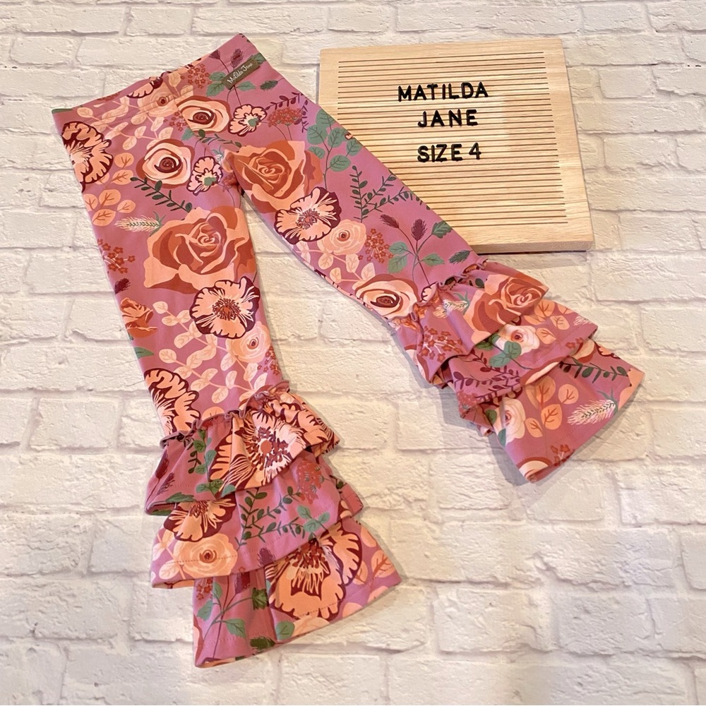 Matilda Jane Ruffled Mauve Floral Pants Girls Size 4